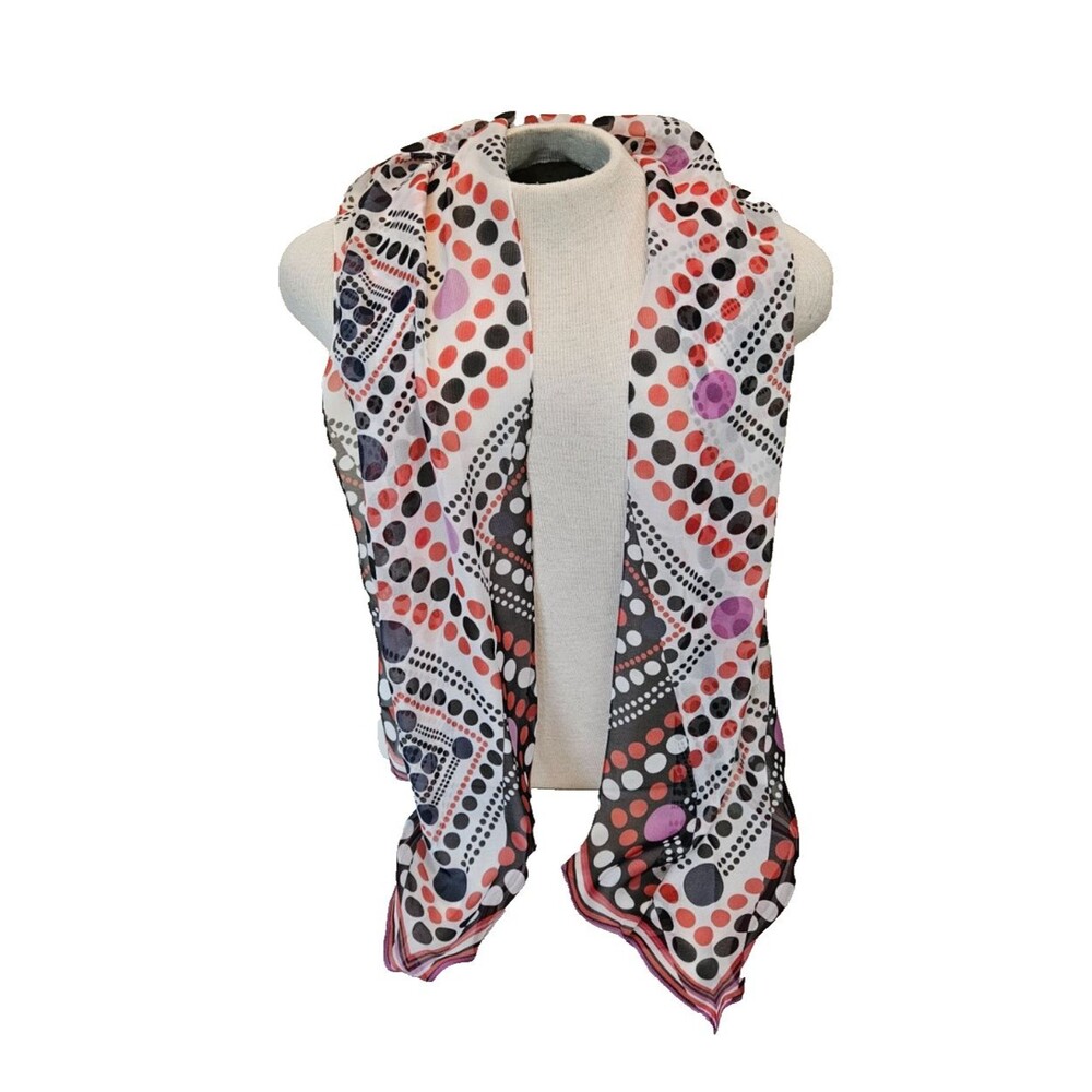 Cabi 100% Silk Scarf Approximately 70” x 13” Women’s Geometric Polka Dot Pattern - Picture 3 of 10